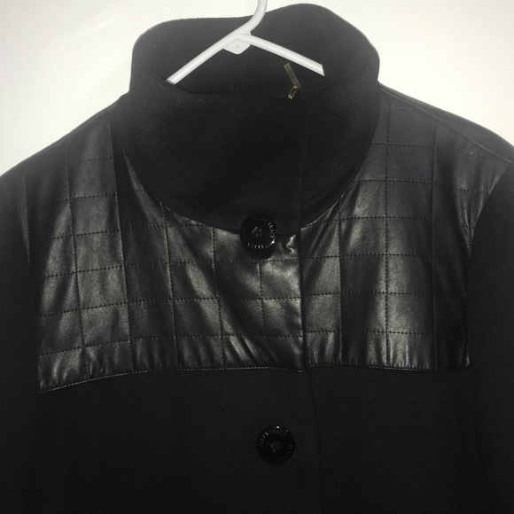 Ellen Tracy Wool Coat With Faux Leather - Picture 2 of 8